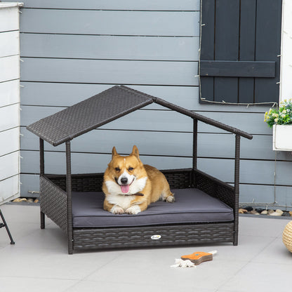 Elevate Your Pet's Comfort with the Stylish Pawhut Grey Wicker Dog House – Perfect for Indoor & Outdoor Relaxation!