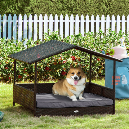 Elevate Your Pet's Comfort with the Stylish Pawhut Grey Wicker Dog House – Perfect for Indoor & Outdoor Relaxation!