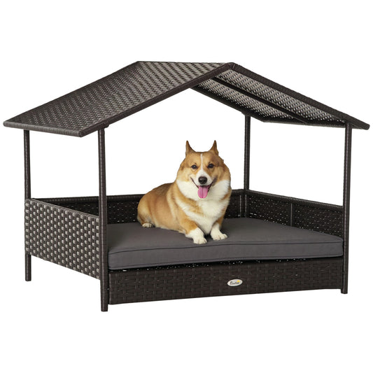 Elevate Your Pet's Comfort with the Stylish Pawhut Grey Wicker Dog House – Perfect for Indoor & Outdoor Relaxation!