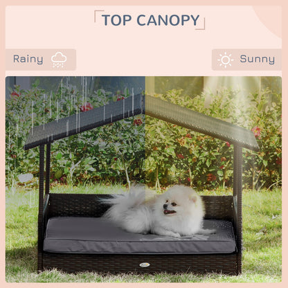 Elevate Your Pet's Comfort with the Stylish Pawhut Grey Wicker Dog House – Perfect for Indoor & Outdoor Relaxation!