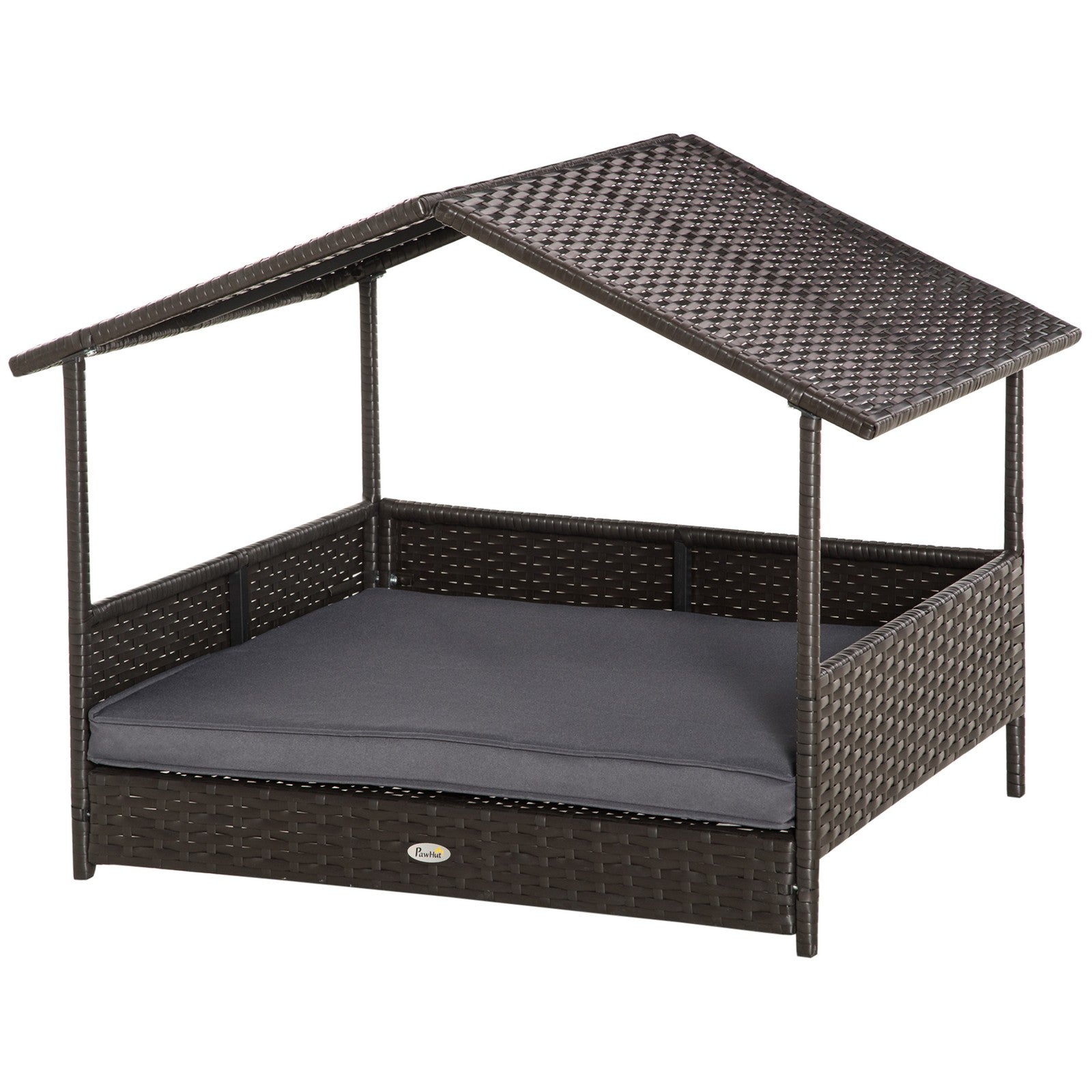 Elevate Your Pet's Comfort with the Stylish Pawhut Grey Wicker Dog House – Perfect for Indoor & Outdoor Relaxation!