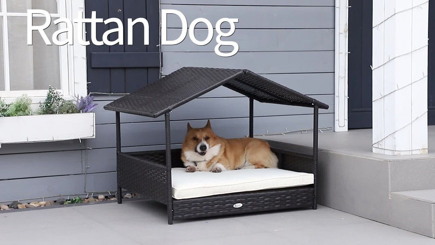 Elevate Your Pet's Comfort with the Stylish Pawhut Grey Wicker Dog House – Perfect for Indoor & Outdoor Relaxation!
