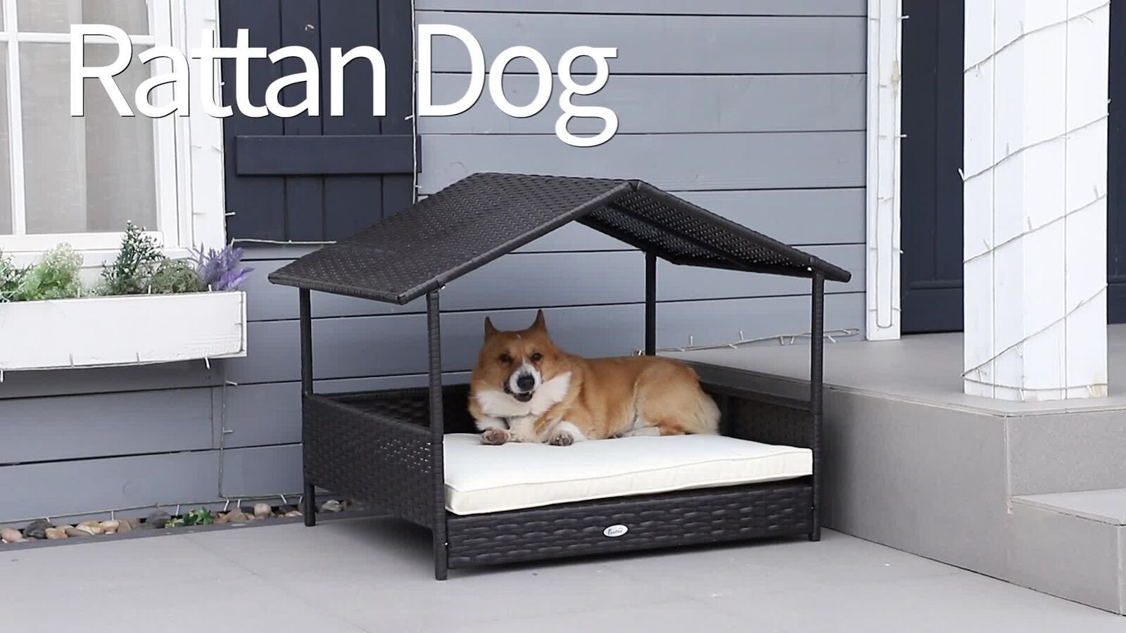 Elevate Your Pet's Comfort with the Stylish Pawhut Grey Wicker Dog House – Perfect for Indoor & Outdoor Relaxation!