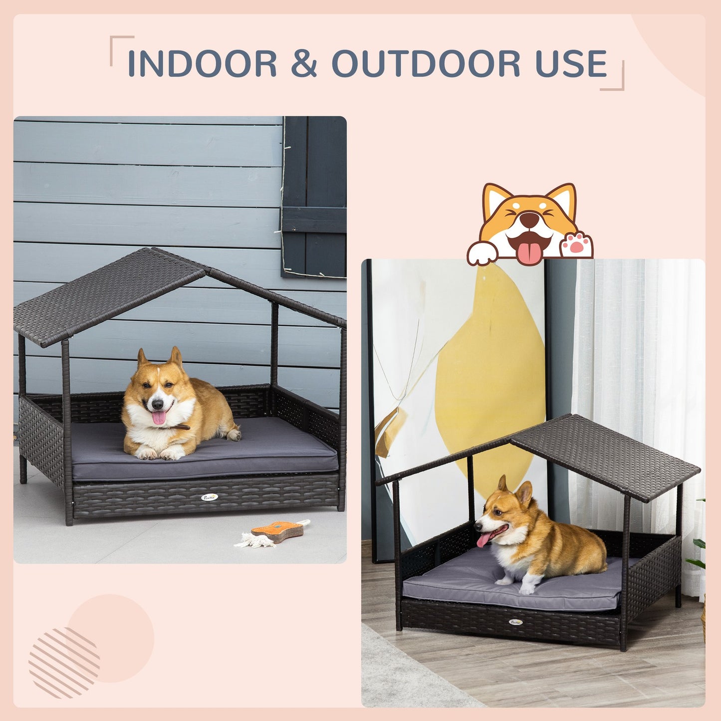 Elevate Your Pet's Comfort with the Stylish Pawhut Grey Wicker Dog House – Perfect for Indoor & Outdoor Relaxation!