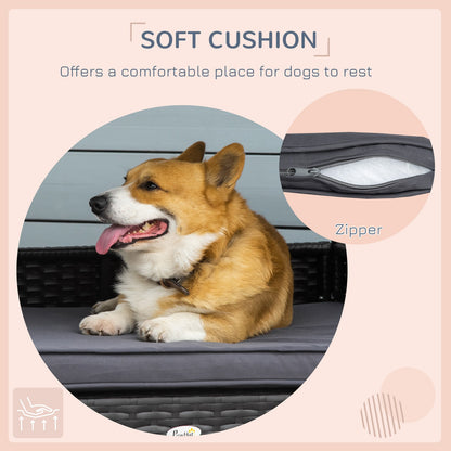 Elevate Your Pet's Comfort with the Stylish Pawhut Grey Wicker Dog House – Perfect for Indoor & Outdoor Relaxation!
