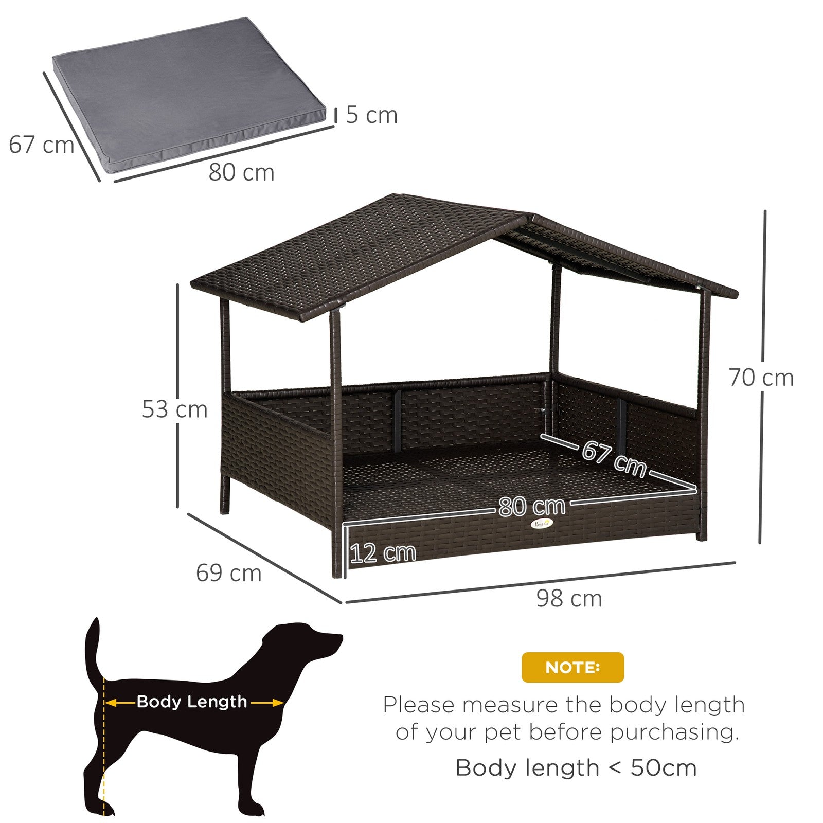 Elevate Your Pet's Comfort with the Stylish Pawhut Grey Wicker Dog House – Perfect for Indoor & Outdoor Relaxation!