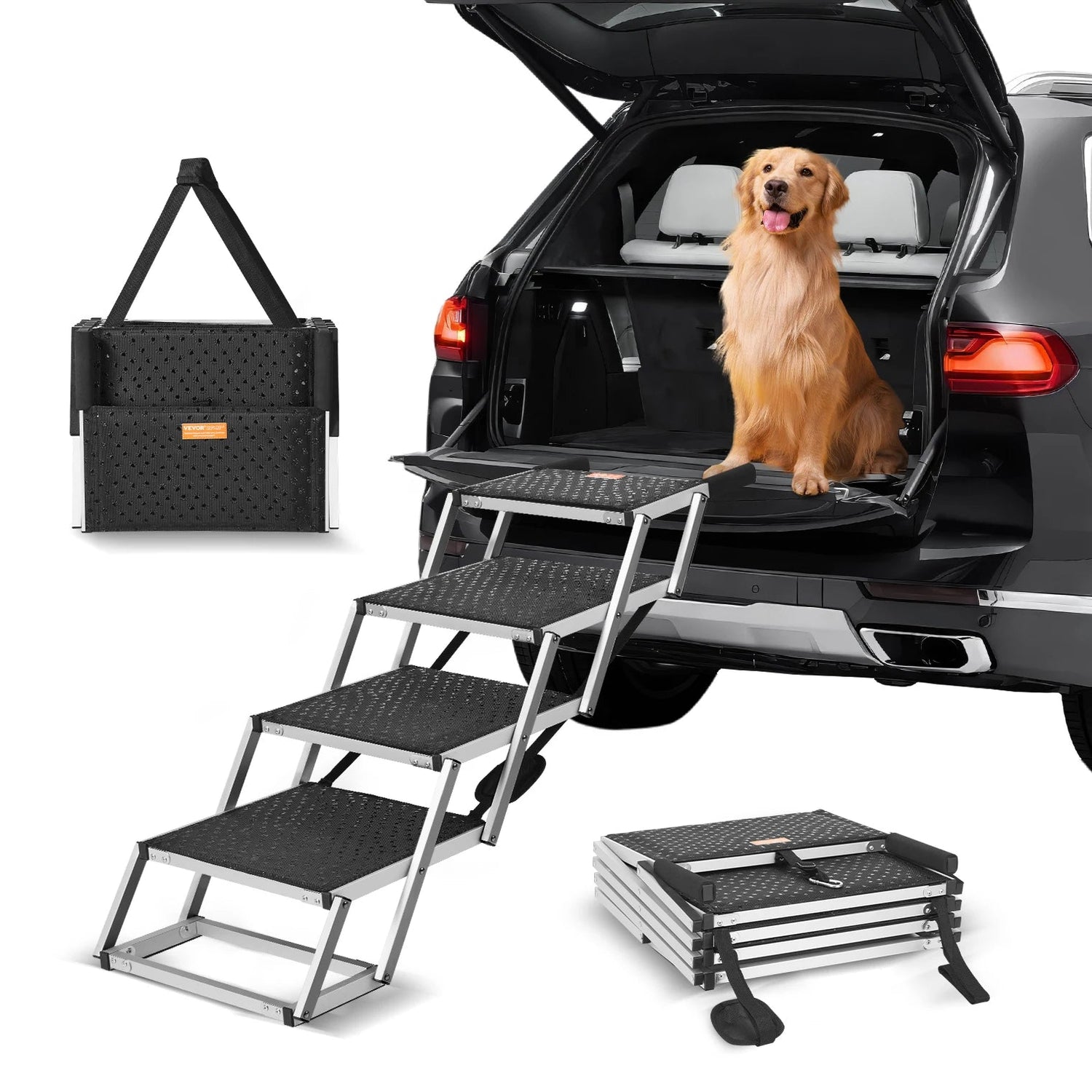 Dog Stair for Cars Wide Dog Car Steps Folding Portable Pet Steps Lightweight Aluminum for Car SUV and Truck 150 Lbs